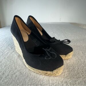 J. Crew Seville Made in Spain Espadrille Wedges, Black, Size 6.5